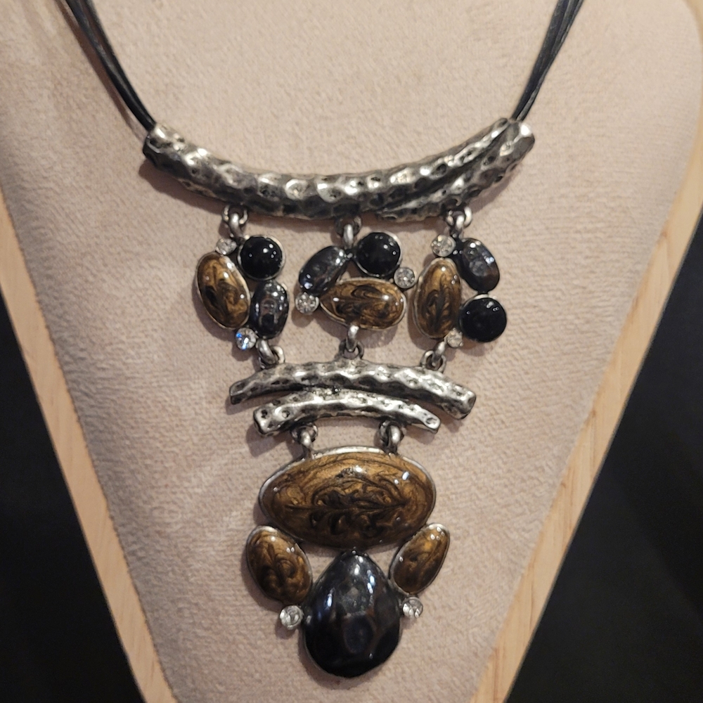 Statement Black and Brown Pendant Necklace - Unbranded